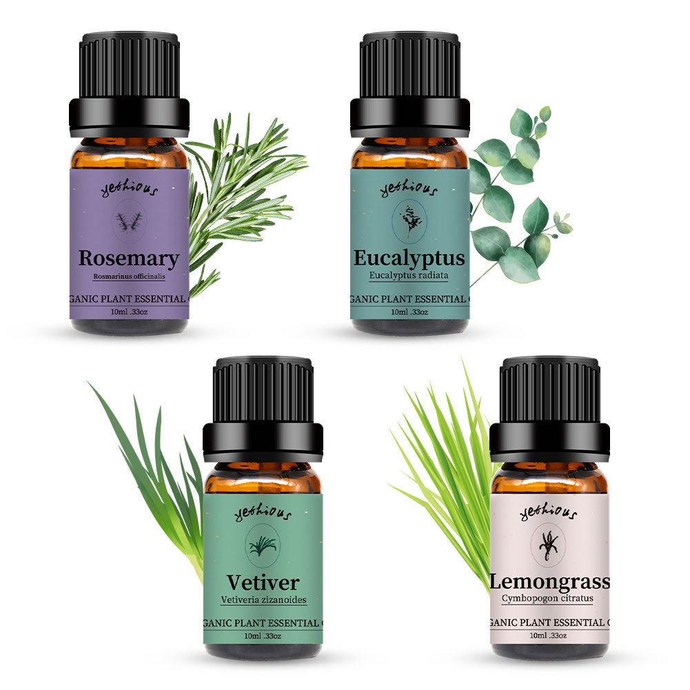 4 Pack Essential Oils Set(Vetiver,Lemongrass,Rosemary,Eucalyptus)