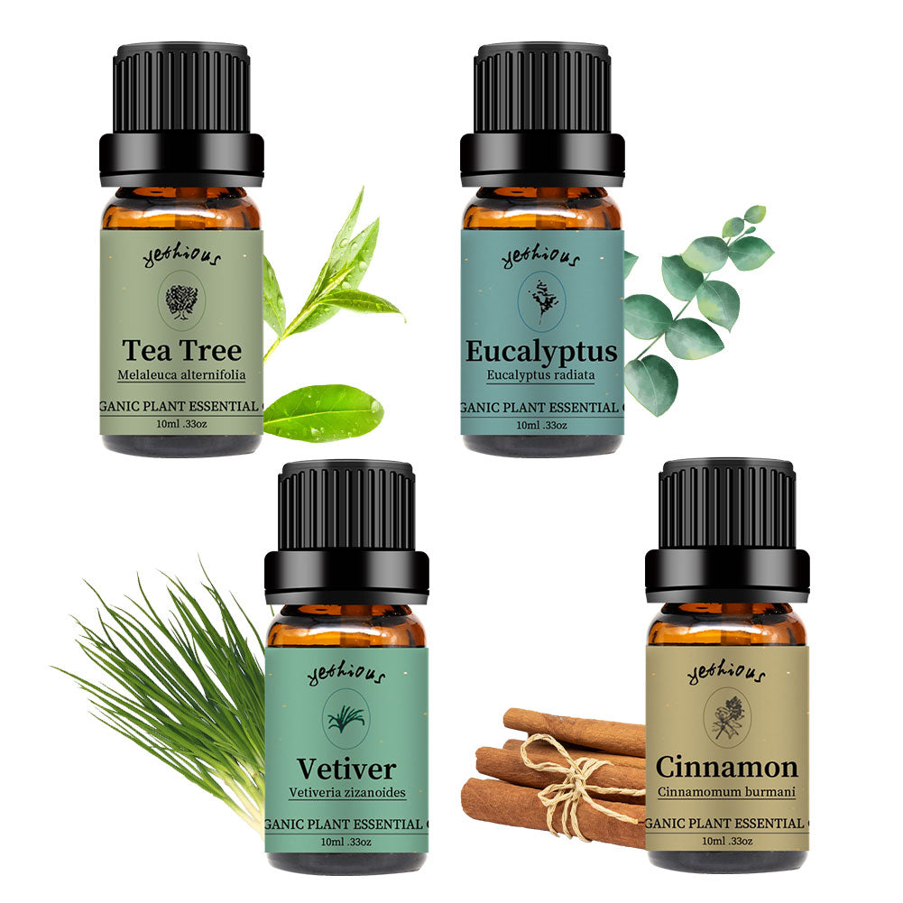 4 Pack Essential Oils Set(Vetiver Cinnamon Tea Tree Eucalyptus )