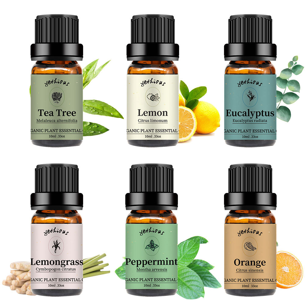 6 Pack Essential Oils Set(Orange Lemon Peppermint Lemongrass Tea Tree Eucalyptus)