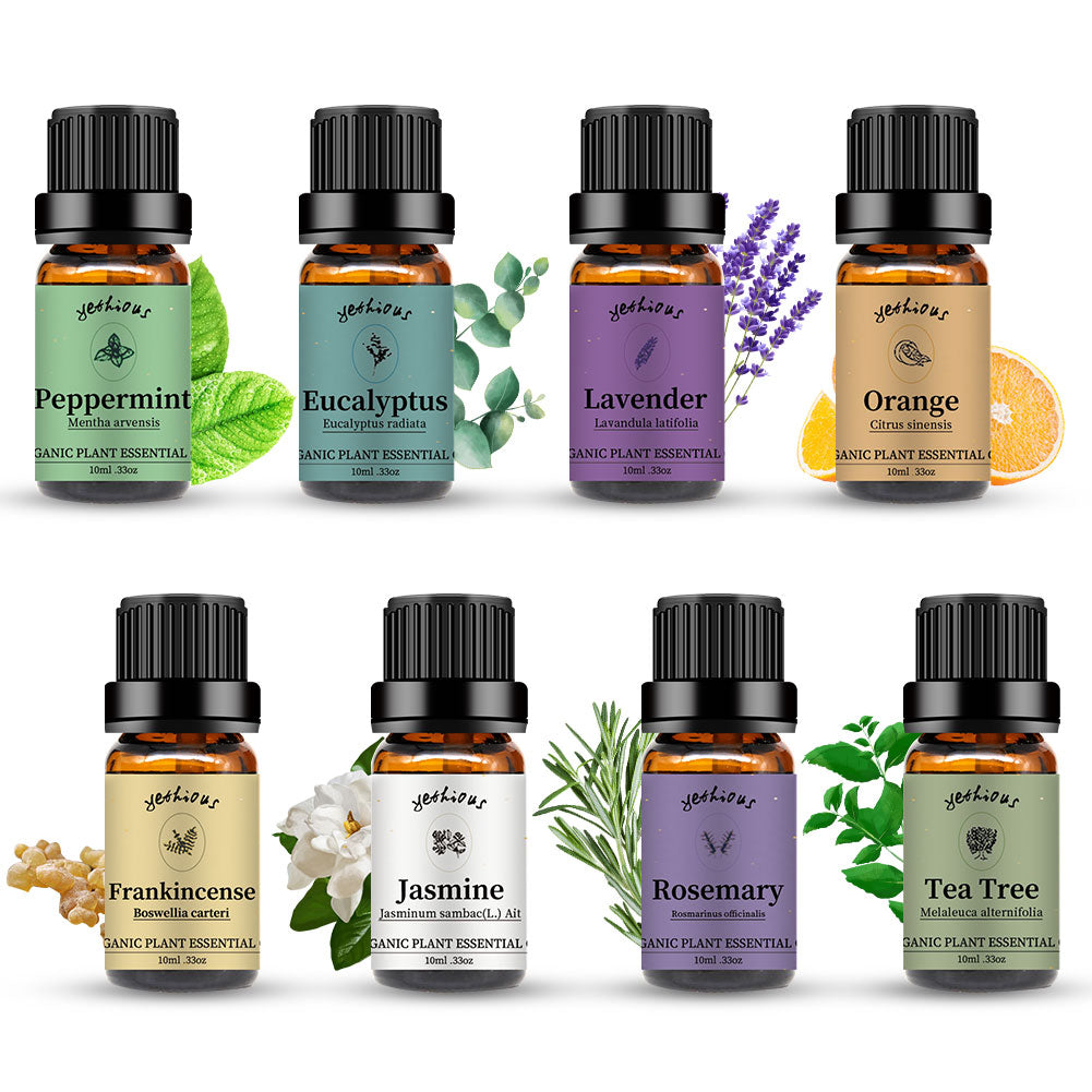 8 Pack Essential Oils Set( Jasmine,Lavender,Orange,Eucalyptus,Rosemary,Frankincense,Peppermint,Tea Tree)